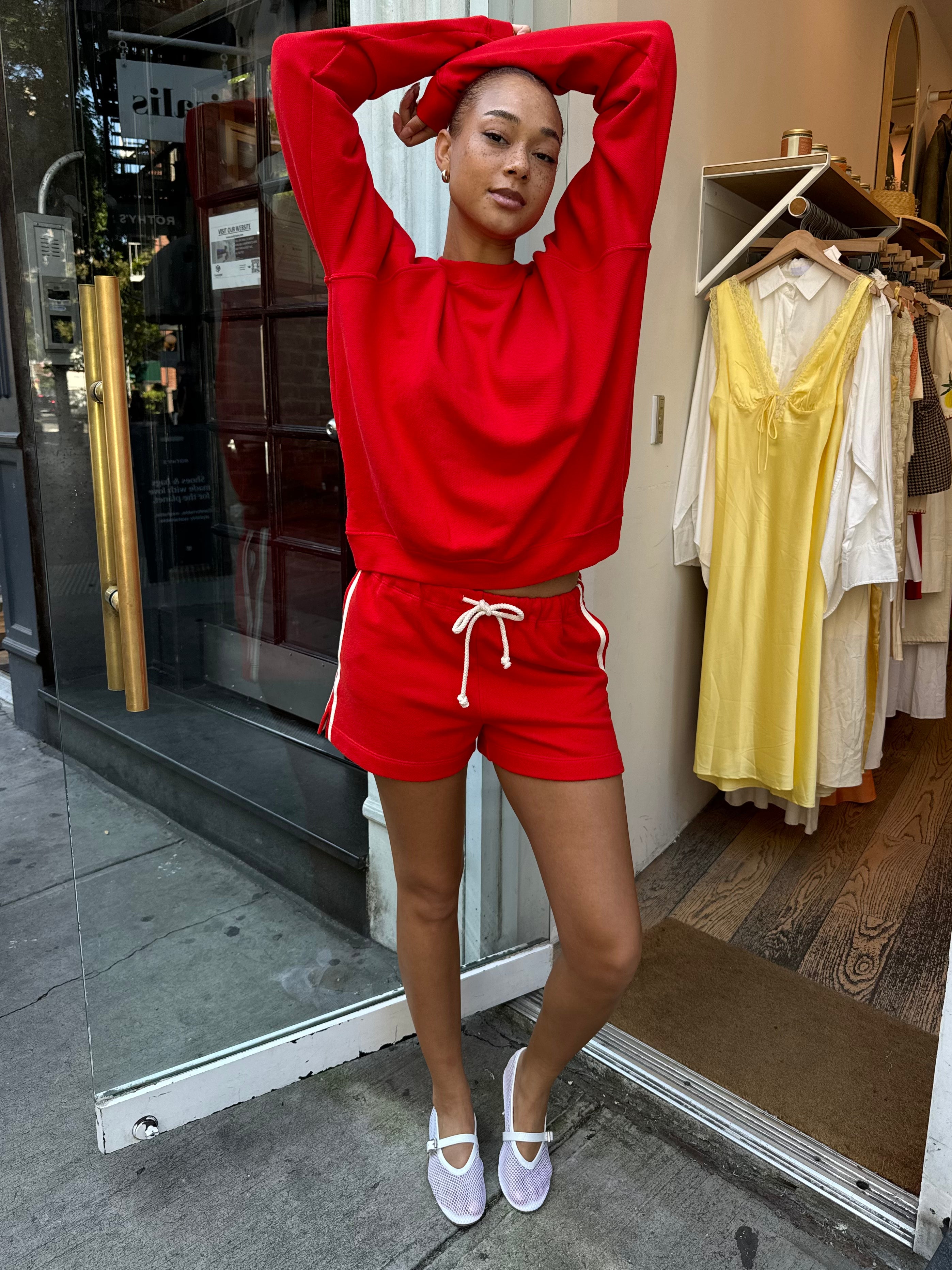 Premium Stripe Eco Terry Shorts in Tomato Red