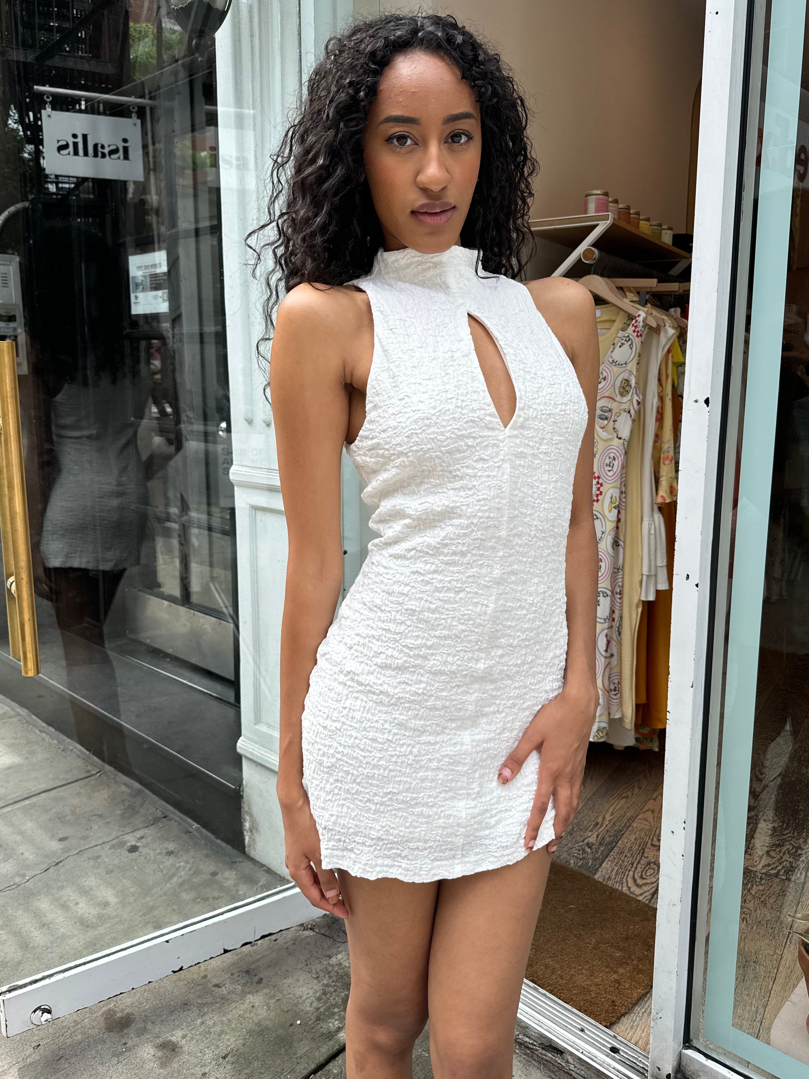 Premium Brielle Mini Dress - Cream Elegance