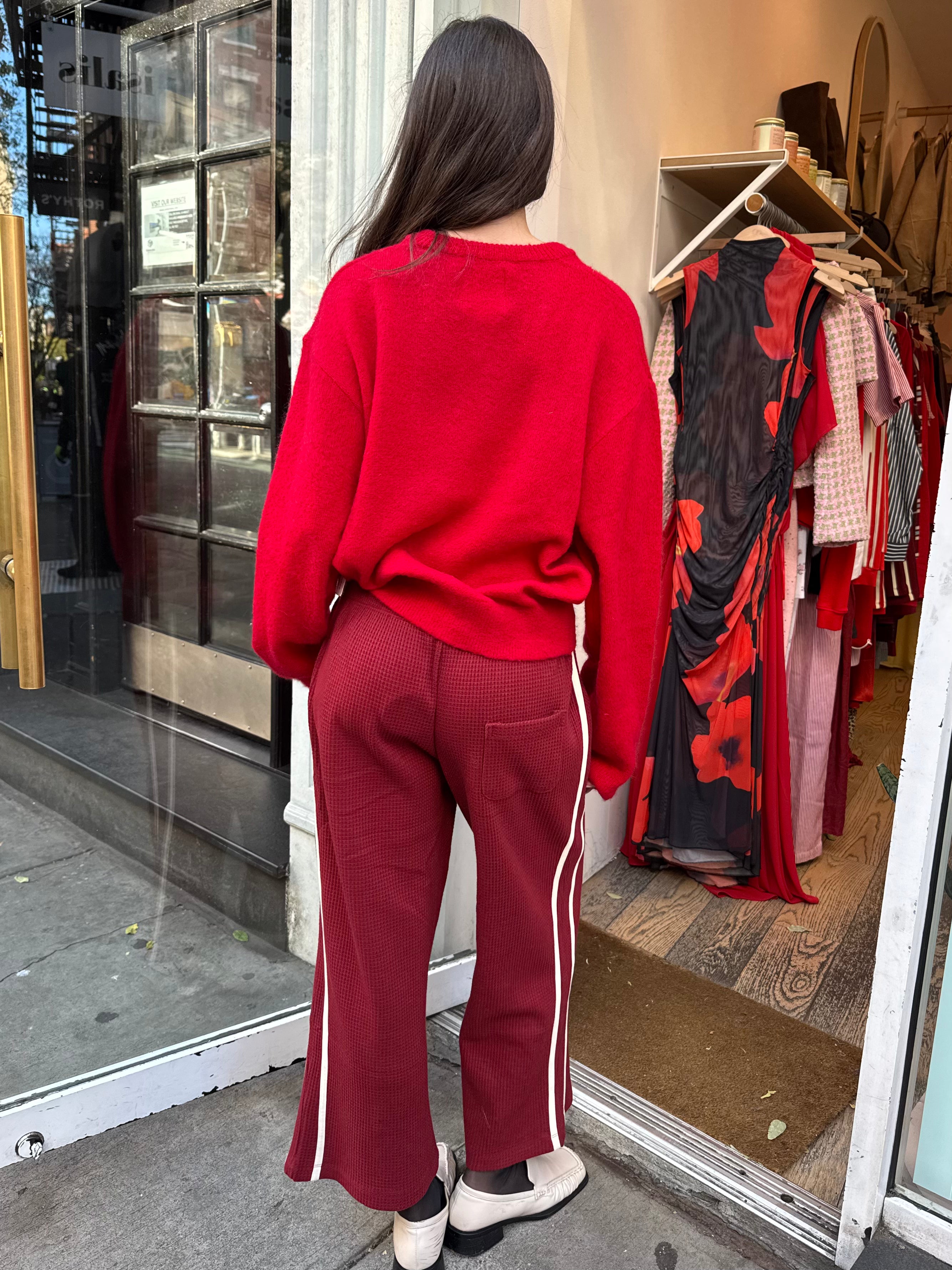 Premium Shea Cropped Waffle Pants in Maroon - Ultimate Comfort & Style
