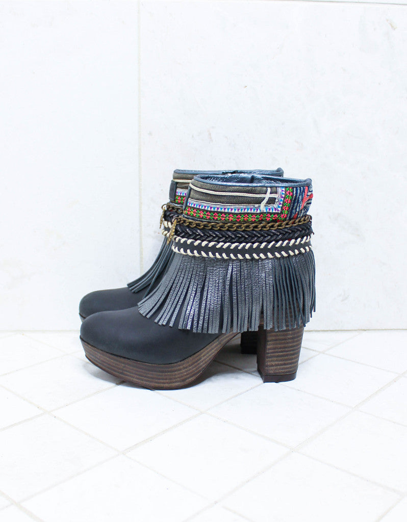 Premium Custom Boho High Heel Boots in Black | Size 40 | Handmade Luxury
