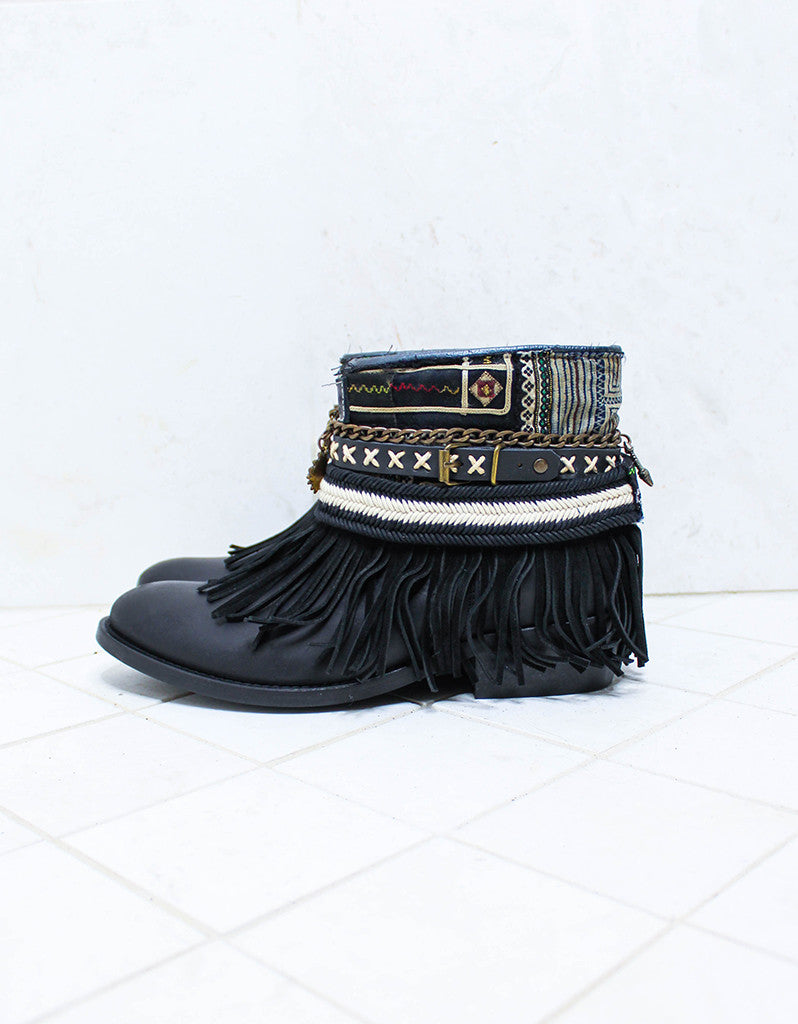 Premium Handmade Boho Boots in Black | Size 40 | Unique & Customizable