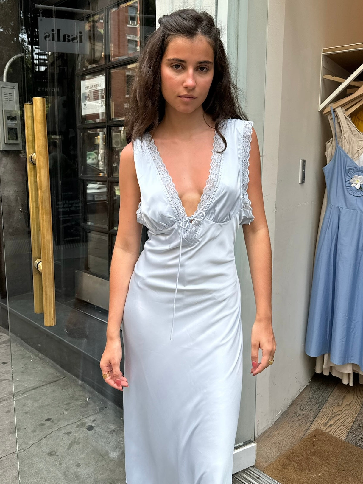 Premium DuSol Lace Maxi Dress - Sky & Yellow