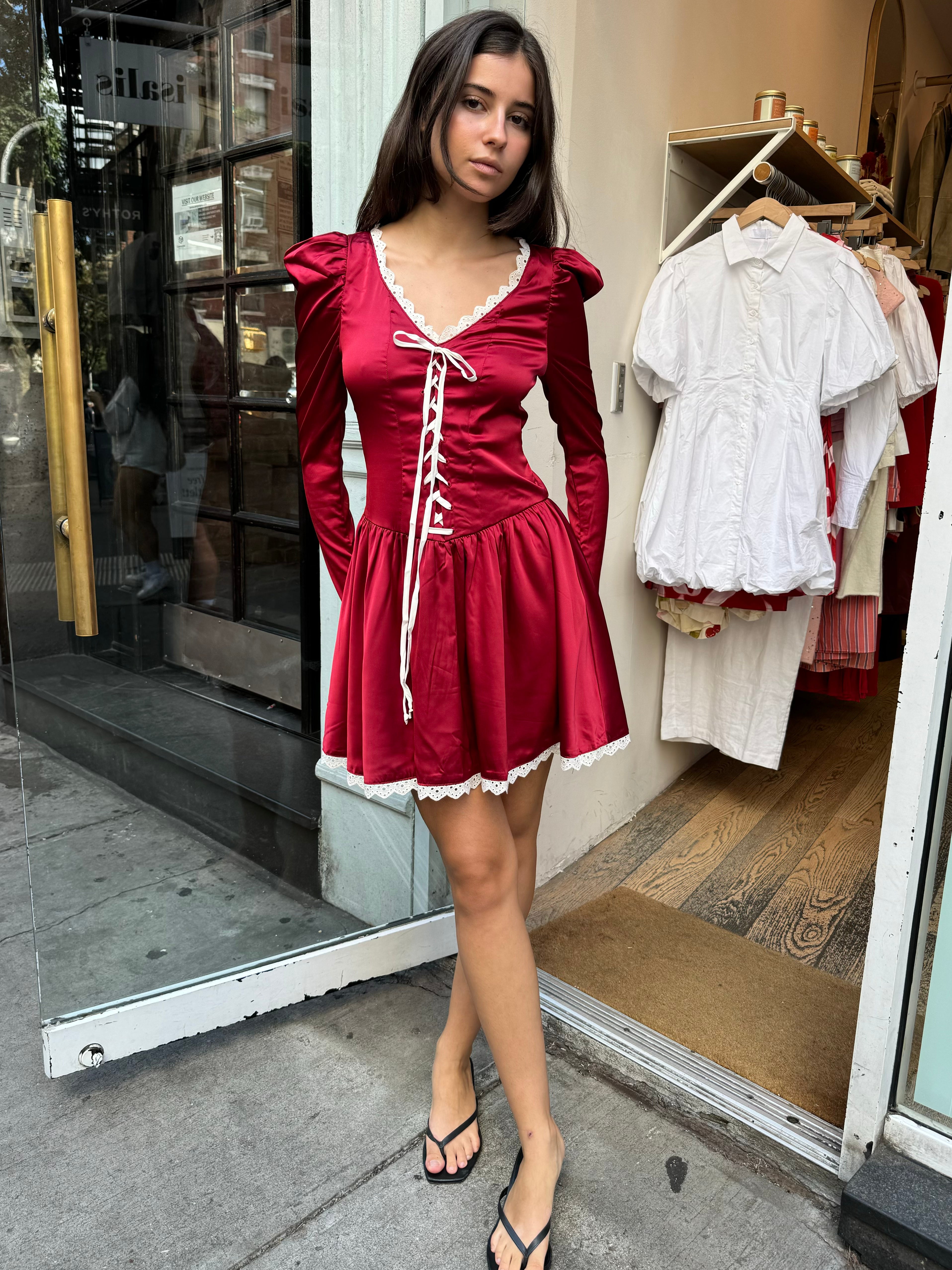 Premium Jezebel Cottage Dress - Vibrant Red