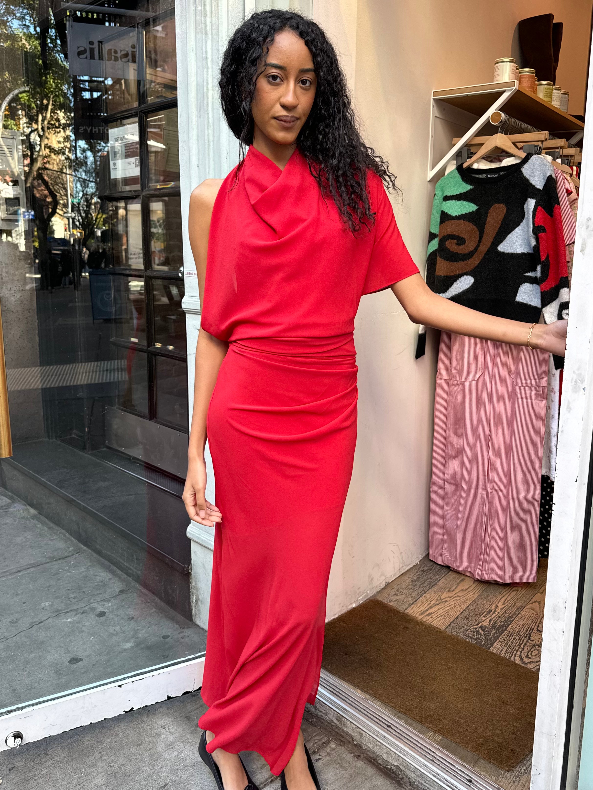 Premium Clarice Drape Dress in Rouge - Ultimate Style Upgrade