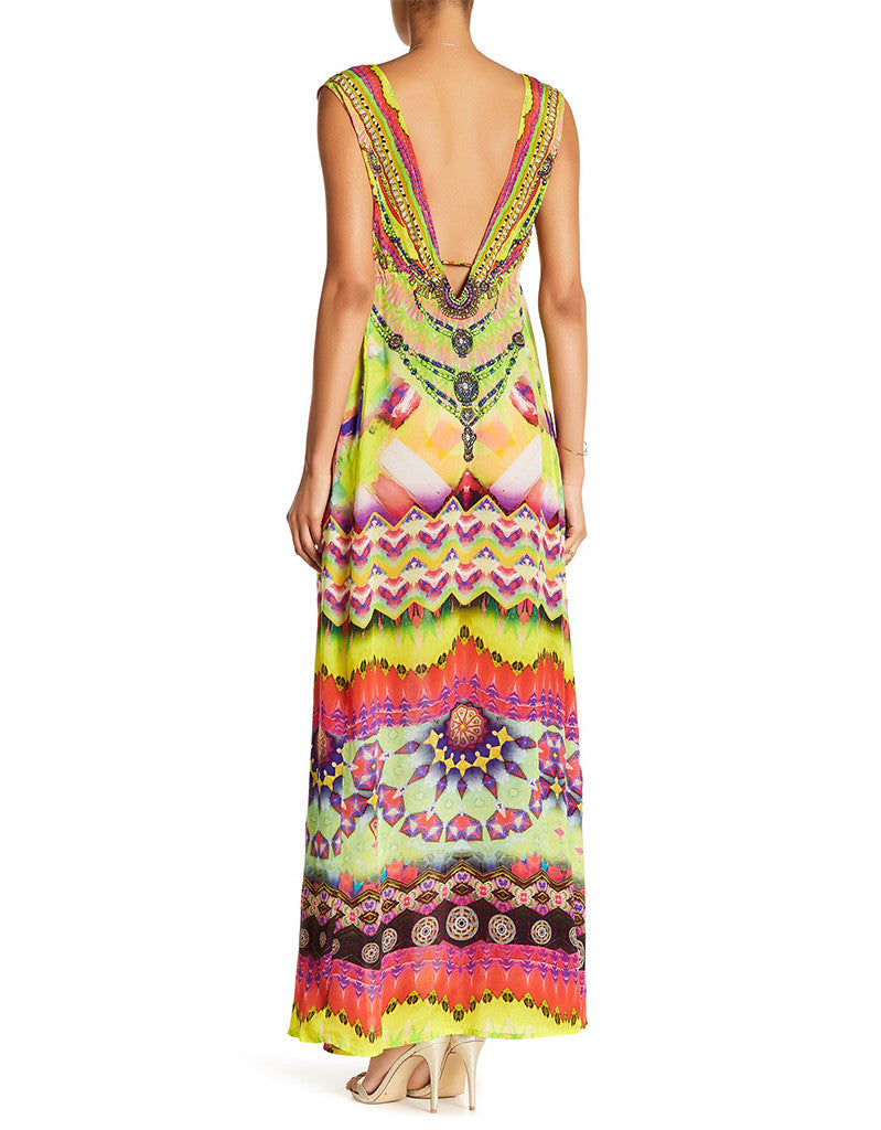 Premium Shahida Parides Sarina Maxi Dress | V-Neck Yellow Evening Gown