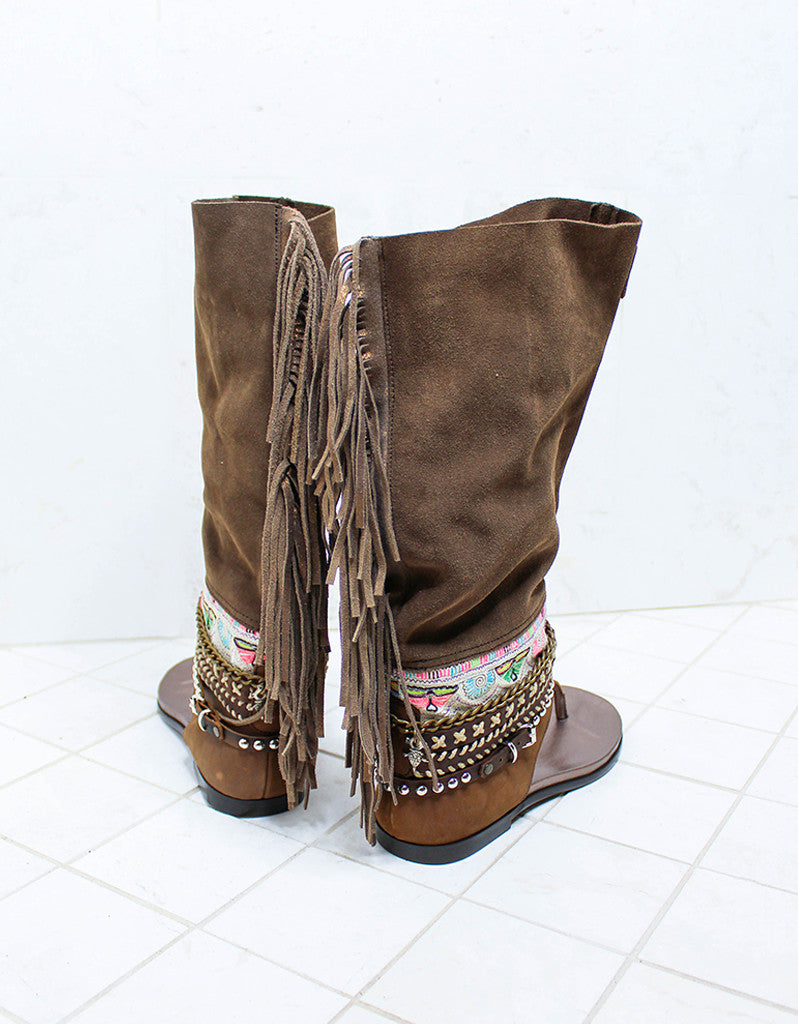 Premium Handmade Boho High Boot Sandals - Brown | Size 38 | Ultimate Comfort